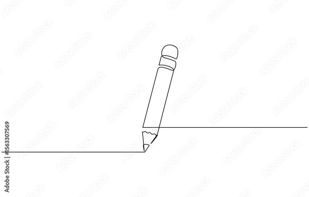 Fototapeta premium Pencil vector illustration with continuous one single line drawing, Single line drawing style on white background, vector design. Pencil Continuous Line Art