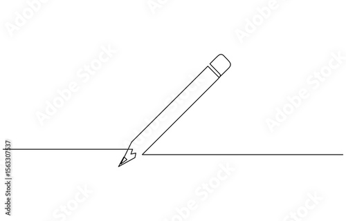 Pencil vector illustration with continuous one single line drawing, Single line drawing style on white background, vector design. Pencil Continuous Line Art