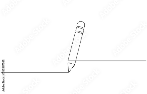 Pencil vector illustration with continuous one single line drawing, Single line drawing style on white background, vector design. Pencil Continuous Line Art