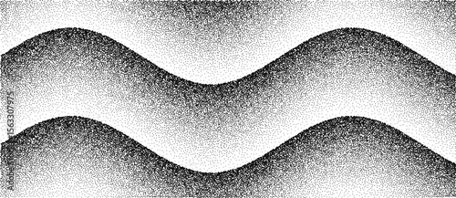 Abstract art background with dots. Waves with stipple effect with chaotic noise. Black dots on white background.
