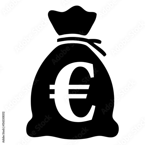 Icono silueta de saco con cuerda con el signo del euro impreso en él.