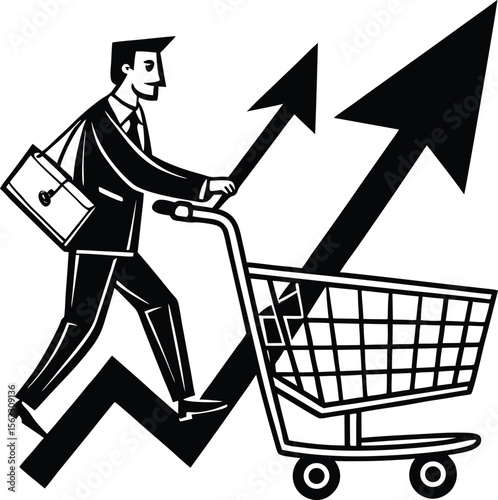 Adobe Illustrator Artwork man pushing shopping cart