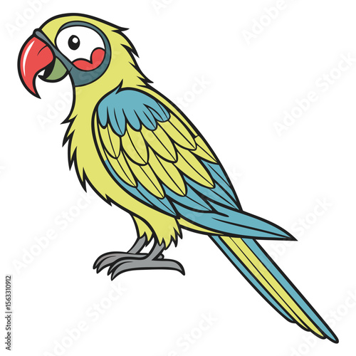Colorful Parrot Bird Isolated on White Background Vector Illustration