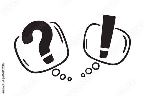 Hand drawn question and exclamation bubbles thought dialogue symbol communication