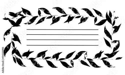 rectangular elongated frame with poorly printed Worn print and Distressed print textures. vector illustration with stripes for writing. template for notebooks, sketchbooks as main page. Black on white