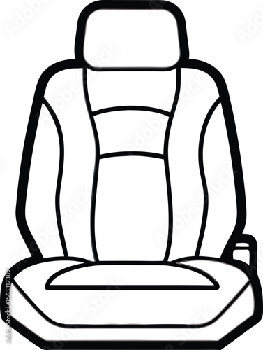  Modern car seat vector icon in black and white, detailed automotive interior element design