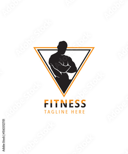 Fitness Gym logo design template with athletic man  on white background