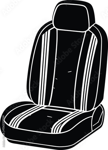  Modern car seat vector icon in black and white, detailed automotive interior element design