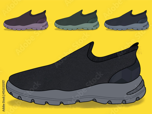 Shoes Sneakers Vector, running shoe vector illustration, shoe isolated, casual shoes hand-drawn collection full color,  Concept of fashion shoes. Vector illustration