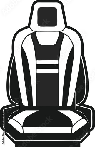  Modern car seat vector icon in black and white, detailed automotive interior element design