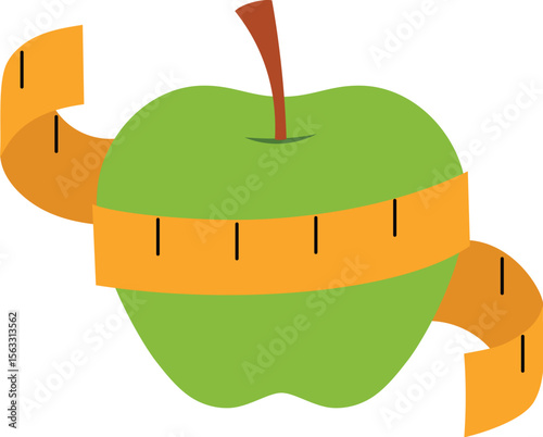apple with a tape measure, diet symbol illustration