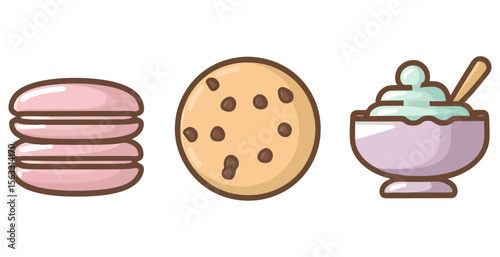 Vector art of a collection of sweet desserts isolated on white background