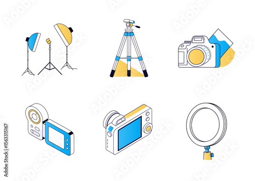 collection photography equipment softbox lights tripod cameras ring light comprehensive setup