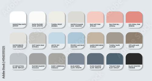 Snow Goose Color Palette. Snow Goose color Tone Swatch Chart with HEX Codes and Color Names. Anser caerulescens Feather and Body Colors Tones Variants. Beak and Eye Accents colure new Palette vector