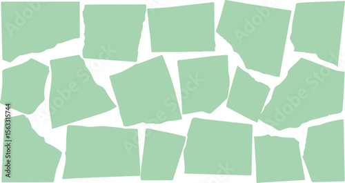 Abstract sage green torn paper collage; minimalist, fragmented design; calm, serene mood; ideal for branding, social media, and website backgrounds.
