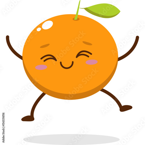 Cute orange character kawai vector for orange mascot. happy face, winking eye,. smile