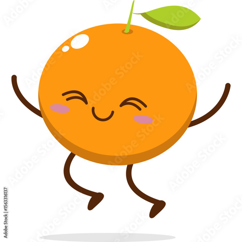 Cute orange character kawai vector for orange mascot. happy face, winking eye,. smile