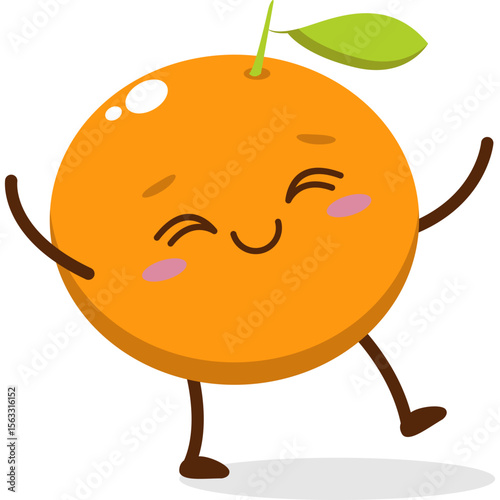 Cute orange character kawai vector for orange mascot. happy face, winking eye,. smile
