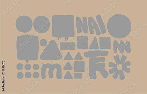 Abstract Grey Shapes on Beige Background: Modern Minimalist Geometric Design, Hand-Painted Style, Calm and Serene Mood, Ideal for Branding, Website, or Print Projects.