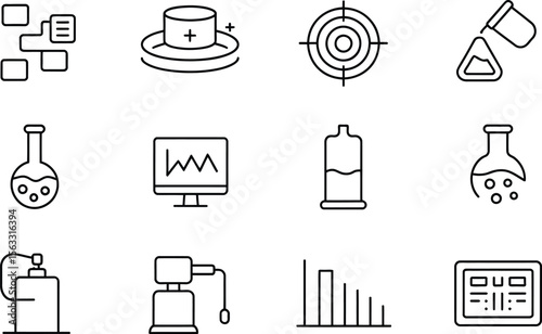 Scientific and Laboratory Icons - Chemistry, Data Analysis, and Experimentation Tools