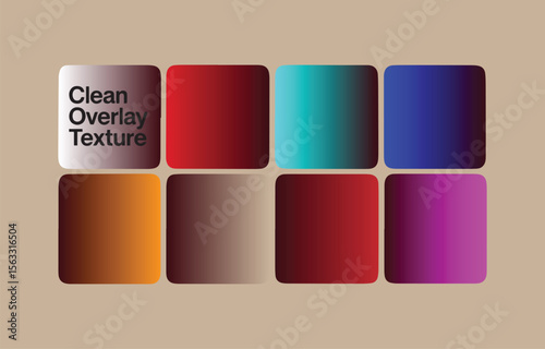 Eight Clean Gradient Overlay Textures: Vibrant Red, Teal, Blue, Orange, Brown, Burgundy, and Magenta Color Swatches; Ideal for Modern Design Projects.