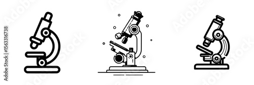 A microscope icon and line art illustration, featuring a simple design suitable for logos and icons related to microscopes