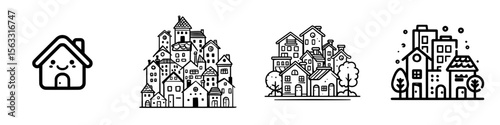 Icon representing affordable housing, depicted through minimalist line art, ideal for logos and icons related to affordable housing