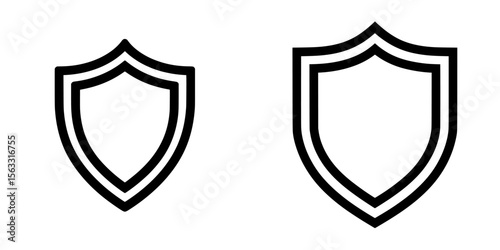 Simple line art of a shield, ideal for logos and icons, is represented by a shield icon and shield line art