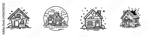 Modern flat thin line illustration of a house damage icon