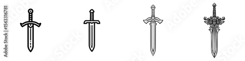 The icon of a knight's sword and its line art representation are depicted in a simple style, ideal for logos and icons related to a knight's sword