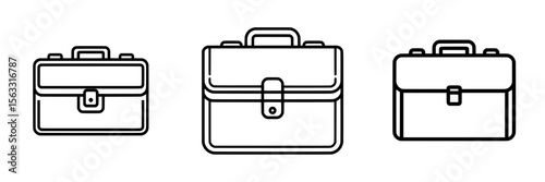 Briefcase and job symbols are depicted as thin line icons with editable strokes and perfect pixels on a transparent background