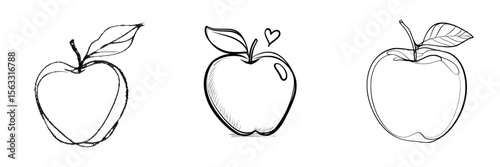 The image features a modern apple icon created through a simple continuous line drawing on a white background, exemplifying continuous one-line art