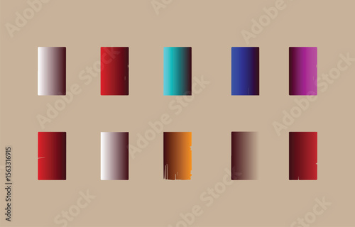 Abstract Gradient Rectangles: Ten vibrant, subtly textured color blocks;  modern, minimalist design; ideal for website banners, presentations, and branding projects.