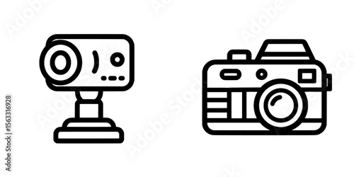 The icon of a videocamera in simple line art form is ideal for creating logos and icons related to videocameras