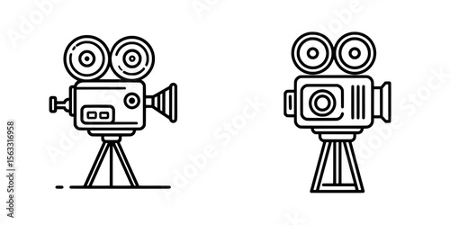 A film projector icon and line art illustration, featuring a simple design suitable for logos and icons related to film projectors
