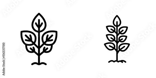 A tree sapling icon and line art illustration, presented in a simple style, ideal for logos and icons featuring tree saplings