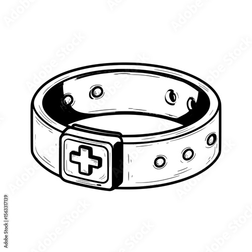 Simple line art depicting a medical id bracelet serves as a perfect icon or logo for medical id bracelet purposes