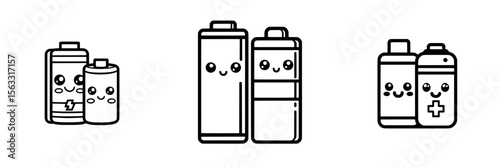 The icon for renewable batteries and its line art representation are depicted in a simple style, ideal for logos and icons related to renewable batteries