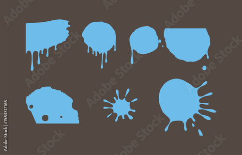 Abstract Light Blue Paint Splatter Drips Set:  Modern Minimalist Design Elements, Vector Illustration, Graphic Design Resource,  Perfect for Branding, Website, and Social Media.