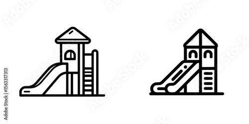 Simple line art illustration of a playground slide, ideal for creating logos and icons related to playground slides