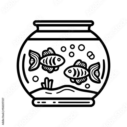 Icon for fish tank decoration and line art of fish tank decoration, ideal for logos and icons related to fish tank decoration in simple line art style