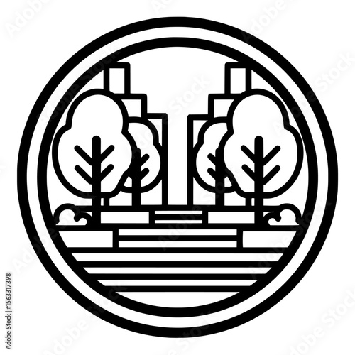 Simple line art illustration of urban park, suitable for urban park icons and logo designs, conveying a sense of urban park