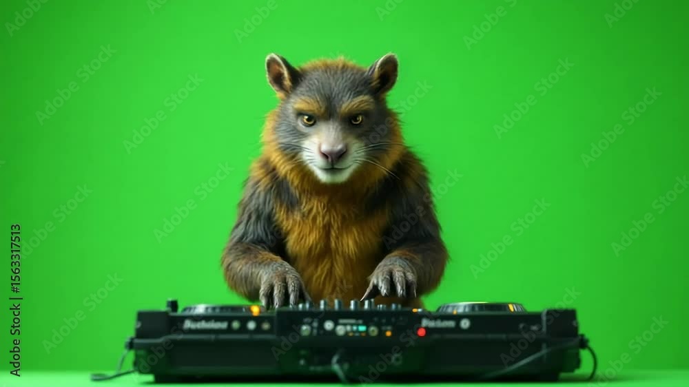 Furry animal DJing on green