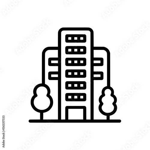 Residential building logo or icon in the form of simple line art, illustrating a residential building in a basic yet effective manner