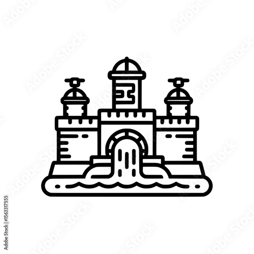 Simple line art of a water treatment plant is available as an icon, perfectly suited for incorporation into water treatment plant logos and icons