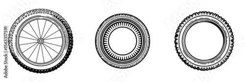 The bike tire icon and line art provide a basic yet effective line art representation of a bike tire, suitable for use in logos and icons