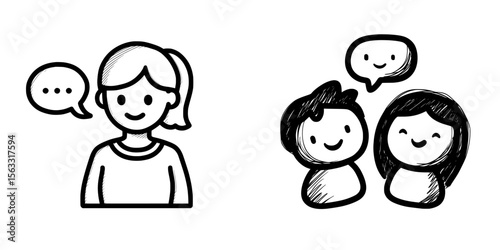 The online forum is symbolized by simple line drawings, suitable for use in logos and icons, including basic online forum line art and icons