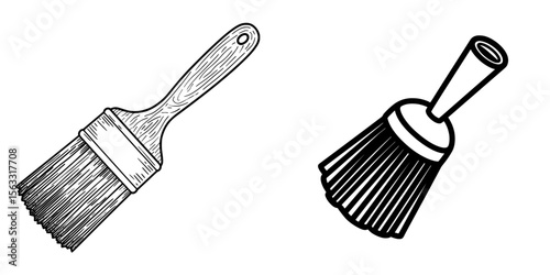 The icon for a bbq sauce brush and its line art representation are depicted in simple form, ideal for logos and icons related to bbq sauce brushes