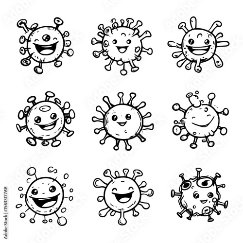 Simple illustrations of coronavirus icons are included in this set for web applications