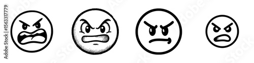 Modern illustration of an angry line icon design with a thin black outline symbol on a transparent background that is editable